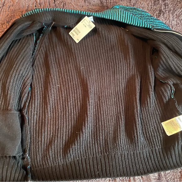 NWT Divided by metallic teal & black knit zip cardigan sz M - Picture 2 of 5